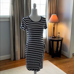 Striped T-Shirt faux wrap dress